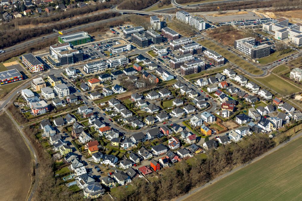 Dortmund from above - residential area construction site of a mixed development with multi-family houses and single-family houses- New building at the Lissaboner Allee - Londoner Bogen in Dortmund at Ruhrgebiet in the state North Rhine-Westphalia, Germany