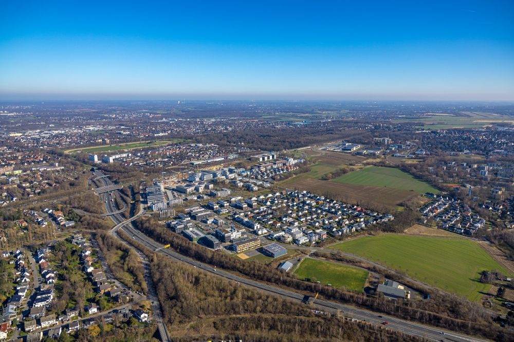 Aerial image Dortmund - Residential area construction site of a mixed development with multi-family houses and single-family houses- New building at the Lissaboner Allee - Londoner Bogen in Dortmund at Ruhrgebiet in the state North Rhine-Westphalia, Germany