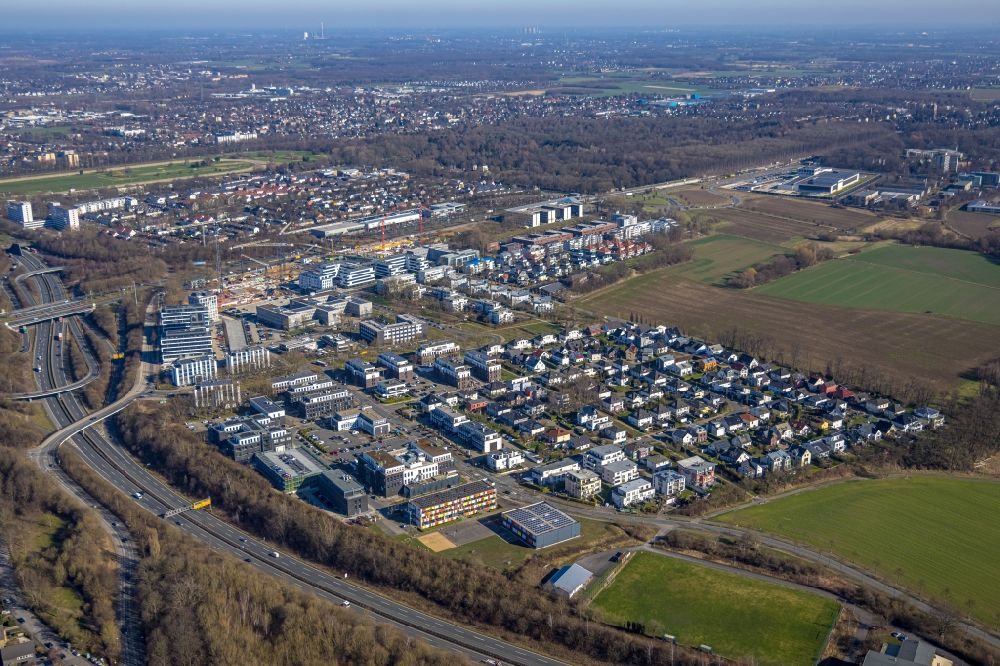 Aerial photograph Dortmund - Residential area construction site of a mixed development with multi-family houses and single-family houses- New building at the Lissaboner Allee - Londoner Bogen in Dortmund at Ruhrgebiet in the state North Rhine-Westphalia, Germany