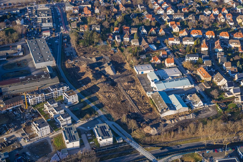 Aerial photograph Soest - Residential area construction site of a mixed development with multi-family houses and single-family houses- New building at the Merkurhoefe in Soest in the state North Rhine-Westphalia, Germany