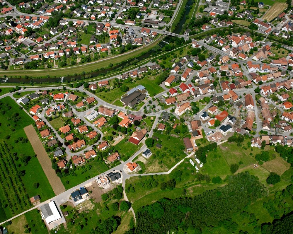 Aerial image Oberlauchringen - Residential area construction site of a mixed development with multi-family houses and single-family houses- New building at the in Oberlauchringen in the state Baden-Wuerttemberg, Germany