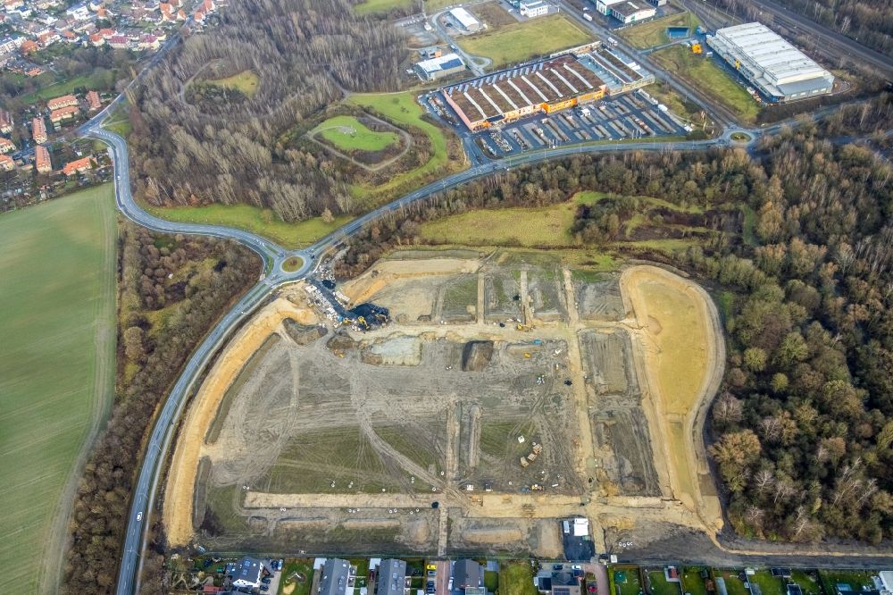 Hamm from above - Residential area construction site of a mixed development with multi-family houses and single-family houses- New building at the on Sachsenring in the district Heessen in Hamm in the state North Rhine-Westphalia, Germany
