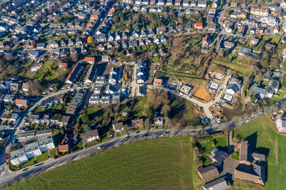 Aerial photograph Bochum - Residential area construction site of a mixed development with multi-family houses and single-family houses- New building at the Schleiermacherstrasse - Schopenhauerweg - Ruhrstrasse in the district Eppendorf in Bochum in the state North Rhine-Westphalia, Germany