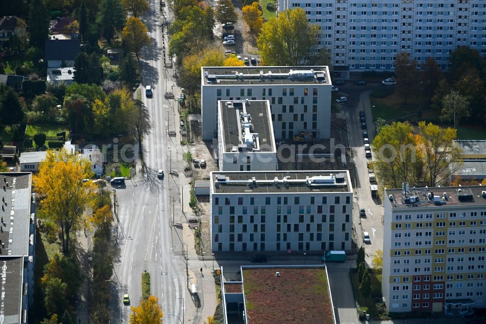 Aerial photograph Berlin - Construction site for the new building of Asylum accommodation buildings on Salvador-Allende-Strasse in the district Koepenick in Berlin, Germany