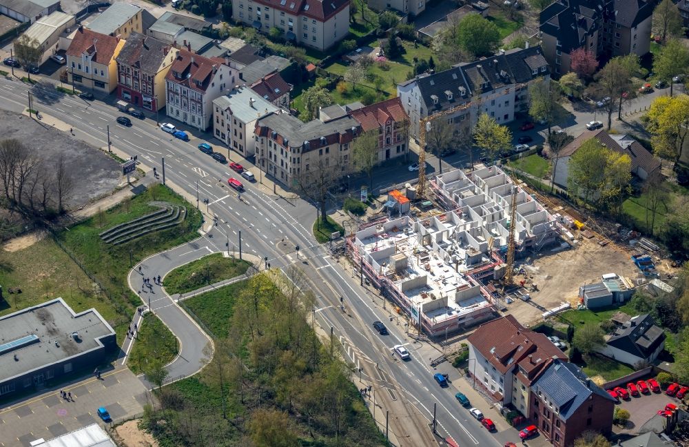 Aerial image Bochum - Construction site of the new buildings of the retirement home - retirement of Belia Seniorenresidenzen GmbH built by the AUREUS Residenzbau GmbH in Bochum in the state North Rhine-Westphalia, Germany
