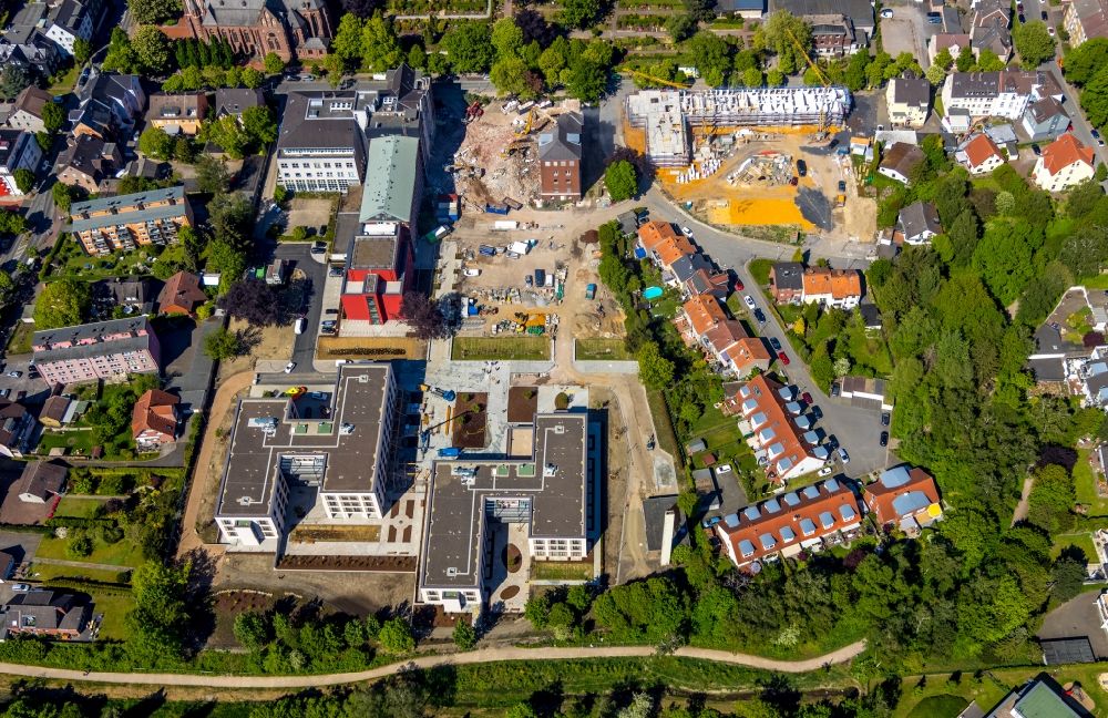 Herne from the bird's eye view: Construction site of the new buildings of the retirement home - retirement at Marienhospital-Herne II on Widumer Strasse in Herne in the state North Rhine-Westphalia, Germany