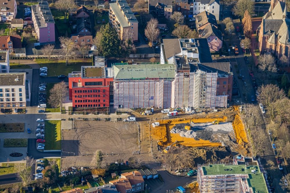 Aerial photograph Herne - Construction site of the new buildings of the retirement home - retirement at Marienhospital-Herne II on Widumer Strasse in Herne in the state North Rhine-Westphalia, Germany