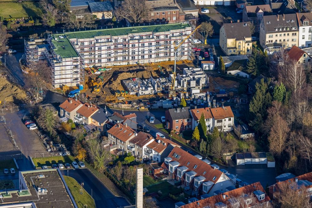 Herne from above - Construction site of the new buildings of the retirement home - retirement at Marienhospital-Herne II on Widumer Strasse in Herne in the state North Rhine-Westphalia, Germany