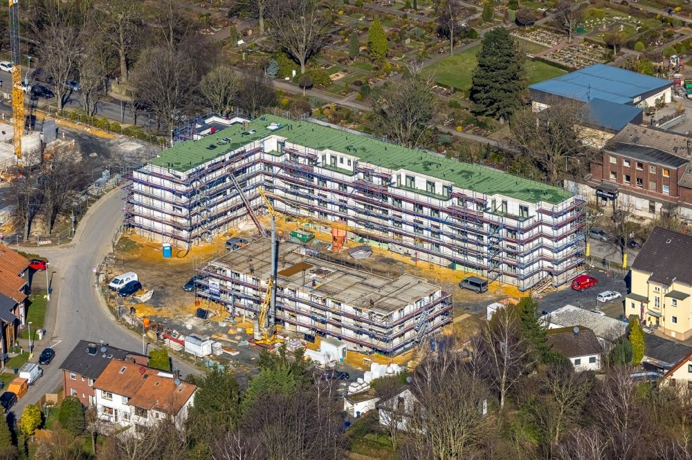 Aerial image Herne - Construction site of the new buildings of the retirement home - retirement at Marienhospital-Herne II on Widumer Strasse in Herne at Ruhrgebiet in the state North Rhine-Westphalia, Germany