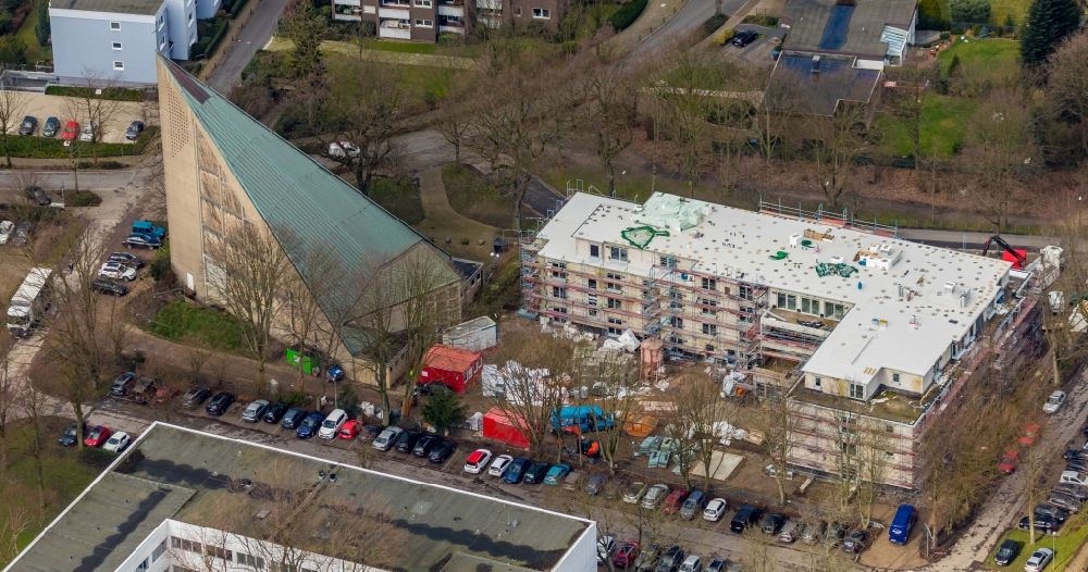 Aerial photograph Gelsenkirchen - Construction site of the new buildings of the retirement home - retirement Seniorenpark Gelsenkirchen-Buer on Westerholter Strasse in Gelsenkirchen in the state North Rhine-Westphalia, Germany