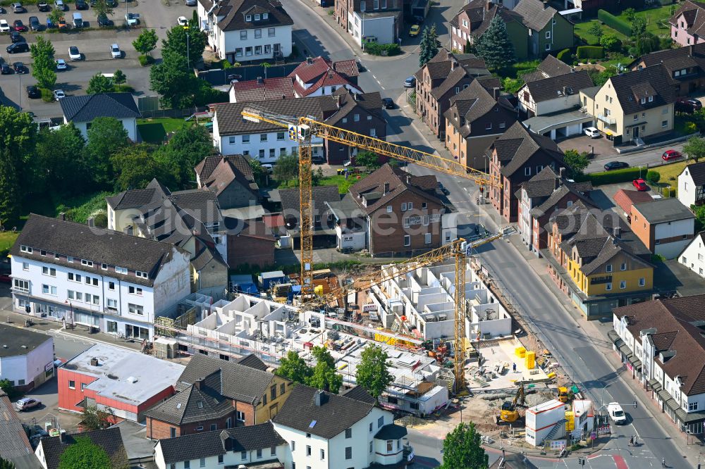 Holzminden from the bird's eye view: Construction site of the new buildings of the retirement home - retirement Nordik Care Wohnpark on Fuerstenberger Strasse corner Bahnhofstrasse in Holzminden in the state Lower Saxony, Germany