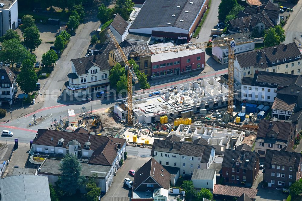 Aerial image Holzminden - Construction site of the new buildings of the retirement home - retirement Nordik Care Wohnpark on Fuerstenberger Strasse corner Bahnhofstrasse in Holzminden in the state Lower Saxony, Germany