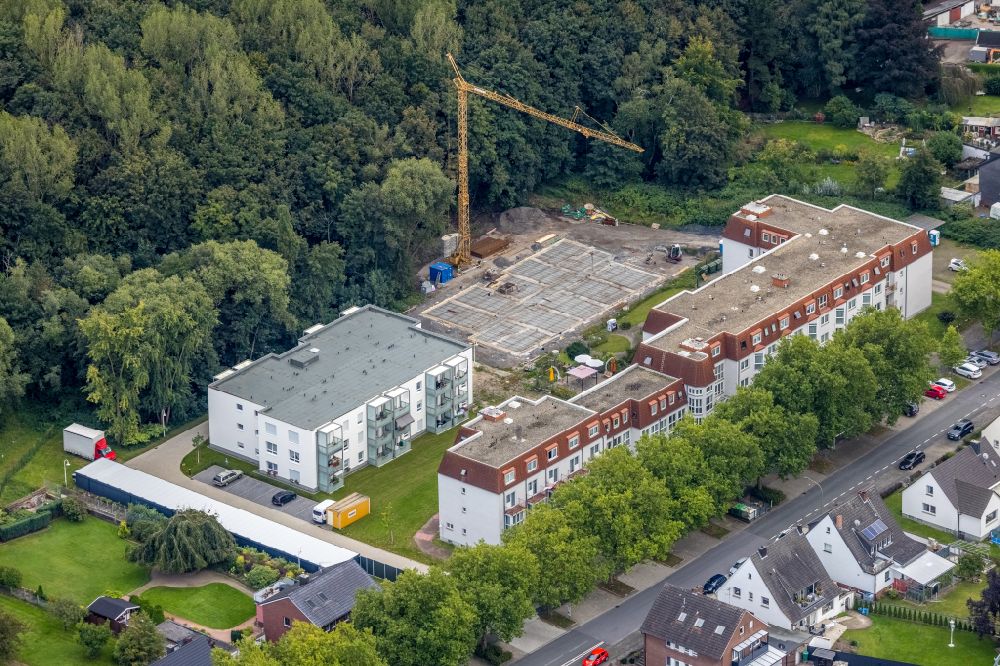 Aerial image Hamm - Construction site of a new build retirement home Wolfgang-Glaubitz-Seniorenzentrum at Westberger Weg in Hamm in the state North Rhine-Westphalia, Germany
