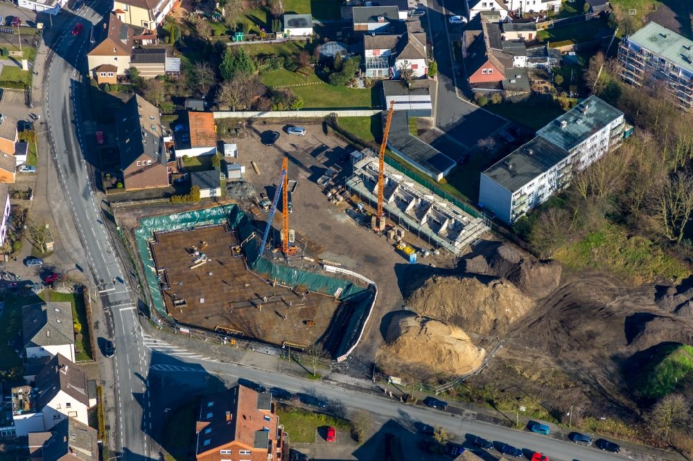 Hamm from the bird's eye view: Construction site of a new build retirement home on Waldenburger Strasse corner Holzstrasse in the district Herringen in Hamm in the state North Rhine-Westphalia, Germany