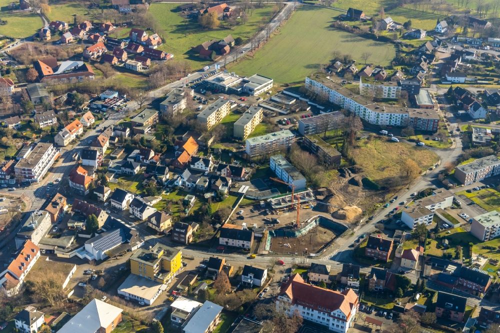 Aerial photograph Hamm - Construction site of a new build retirement home on Waldenburger Strasse corner Holzstrasse in the district Herringen in Hamm in the state North Rhine-Westphalia, Germany