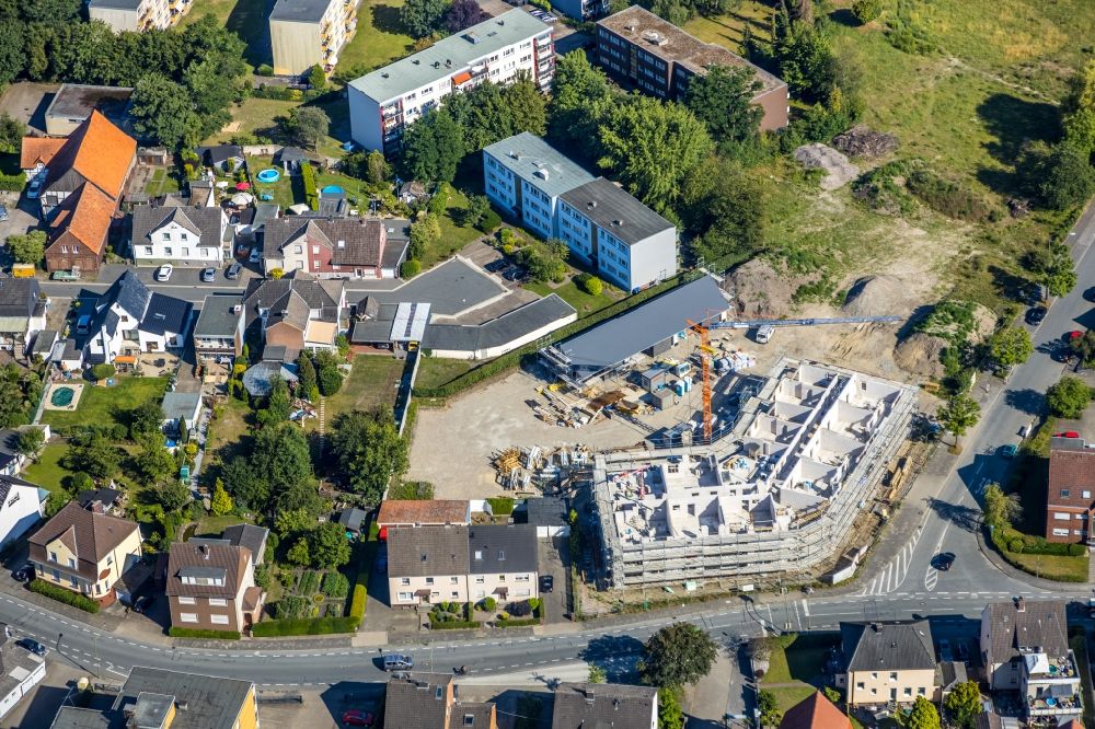 Hamm from the bird's eye view: Construction site of a new build retirement home on Waldenburger Strasse corner Holzstrasse in the district Herringen in Hamm in the state North Rhine-Westphalia, Germany