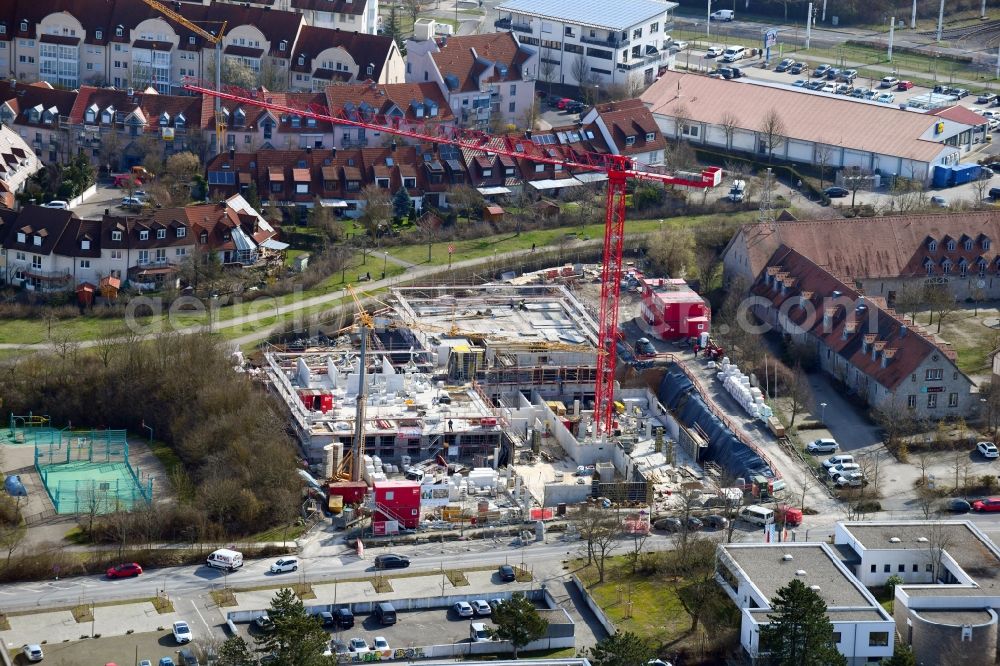 Aerial image Würzburg - Construction site of a new build retirement home on Berner Strasse in the district Heuchelhof in Wuerzburg in the state Bavaria, Germany