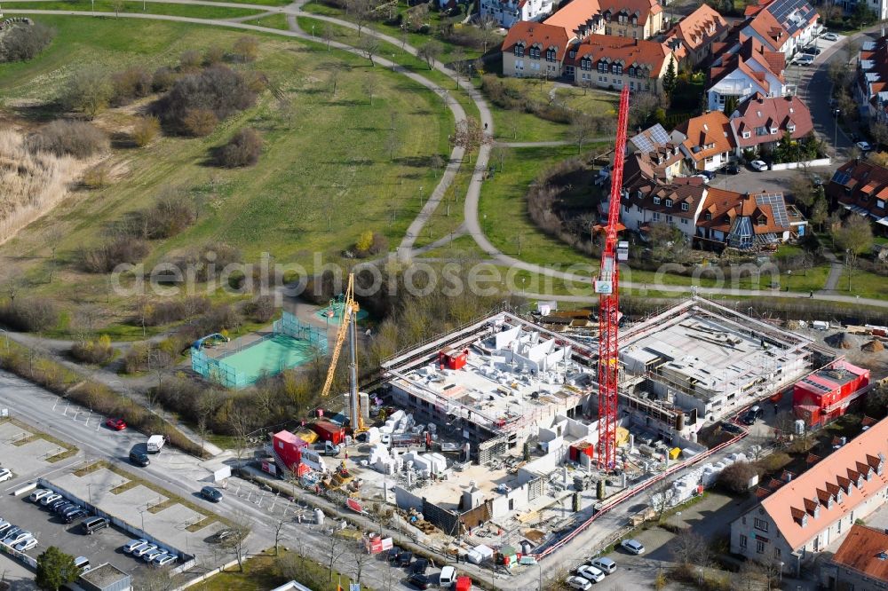 Würzburg from the bird's eye view: Construction site of a new build retirement home on Berner Strasse in the district Heuchelhof in Wuerzburg in the state Bavaria, Germany