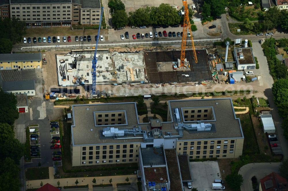 Aerial image Berlin - Construction site of a new build retirement home on Muensterberger Weg in the district Kaulsdorf in Berlin, Germany