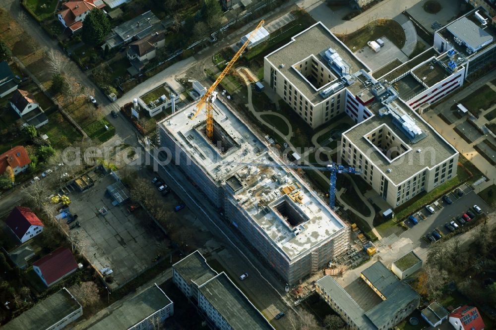 Aerial image Berlin - Construction site of a new build retirement home of Vivantes Forum fuer Senioren GmbH on Muensterberger Weg in the district Kaulsdorf in Berlin, Germany