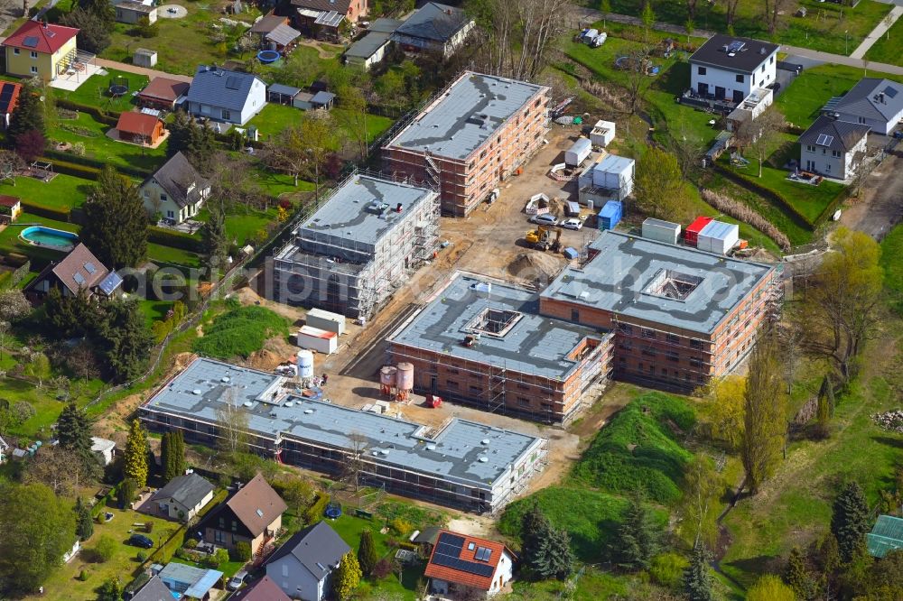 Berlin from the bird's eye view: Construction site of a new build retirement home on Wernergraben corner Sudermannstrasse in the district Mahlsdorf in Berlin, Germany