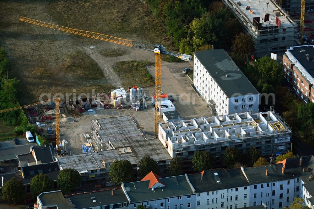 Aerial image Magdeburg - Construction site of a new build retirement home on Liebknechtstrasse corner Wilhelm-Kobelt-Strasse in the district Stadtfeld Ost in Magdeburg in the state Saxony-Anhalt, Germany