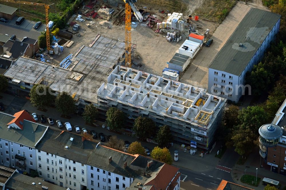 Aerial photograph Magdeburg - Construction site of a new build retirement home on Liebknechtstrasse corner Wilhelm-Kobelt-Strasse in the district Stadtfeld Ost in Magdeburg in the state Saxony-Anhalt, Germany
