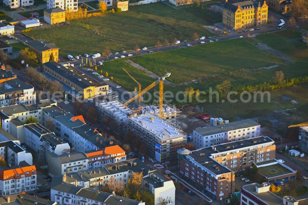 Aerial image Magdeburg - Construction site of a new build retirement home on Liebknechtstrasse corner Wilhelm-Kobelt-Strasse in the district Stadtfeld Ost in Magdeburg in the state Saxony-Anhalt, Germany