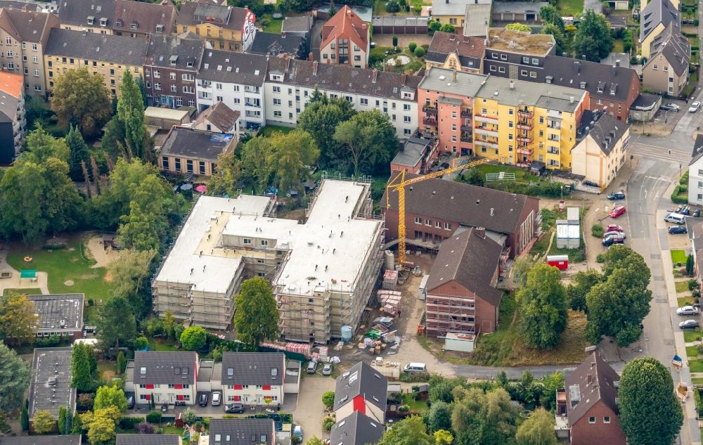Aerial image Bochum - Construction site of a new build retirement home on Ludwig-Steil-Strasse in the district Wattenscheid in Bochum in the state North Rhine-Westphalia, Germany