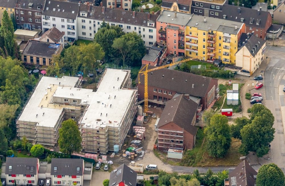 Bochum from above - Construction site of a new build retirement home on Ludwig-Steil-Strasse in the district Wattenscheid in Bochum in the state North Rhine-Westphalia, Germany