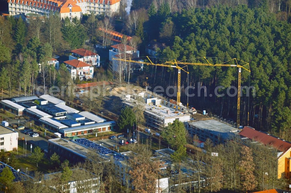 Wandlitz from the bird's eye view: Construction site of a new build retirement home on Kurallee in the district Waldsiedlung in Wandlitz in the state Brandenburg, Germany