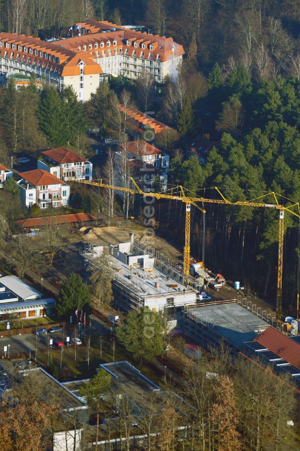 Aerial photograph Wandlitz - Construction site of a new build retirement home on Kurallee in the district Waldsiedlung in Wandlitz in the state Brandenburg, Germany