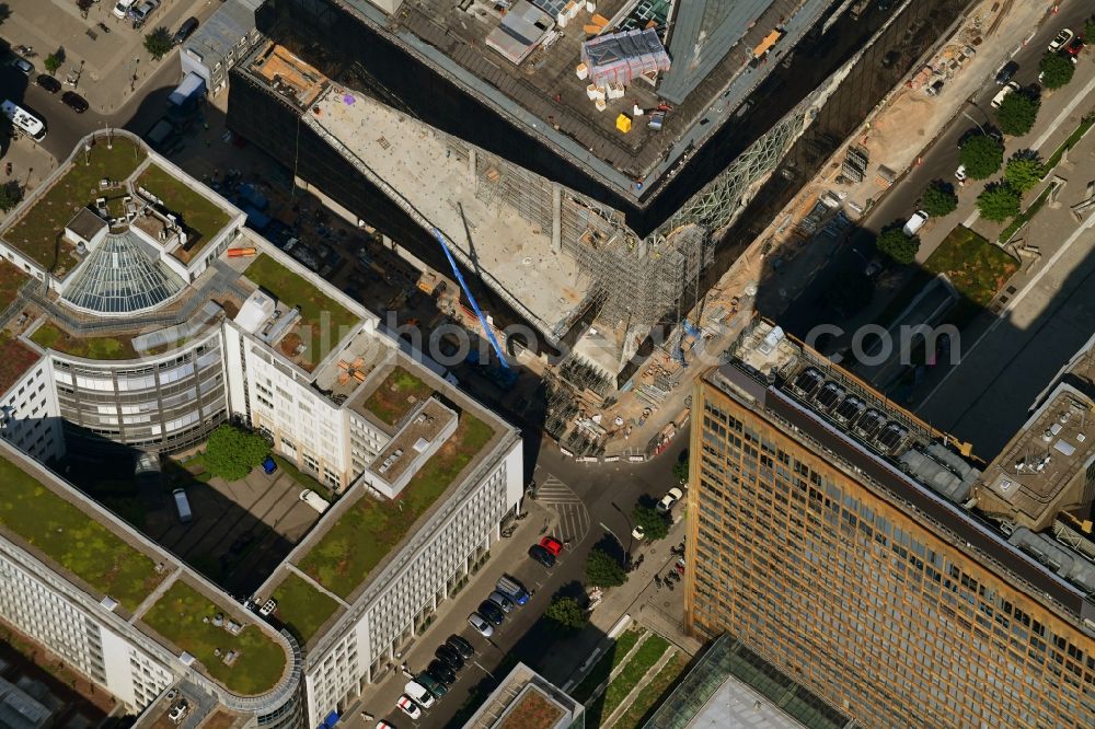 Aerial photograph Berlin - Construction site with pile foundation work for the foundation plate of the new building Axel Springer Campus - OMA to Krausenstrasse - Schuetzenstrasse in Berlin