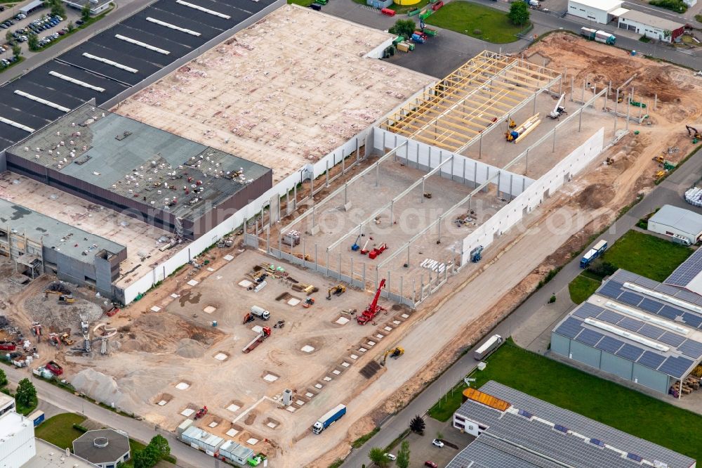Aerial photograph Offenbach an der Queich - Construction site for a warehouse and forwarding building of Progroup Board GmbH im Interpark in Offenbach an der Queich in the state Rhineland-Palatinate, Germany