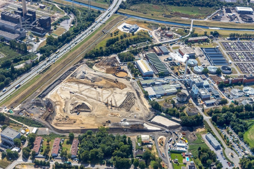 Bottrop from above - Construction of a new pumping station Emschergenossenschaft in Bottrop in North Rhine-Westphalia