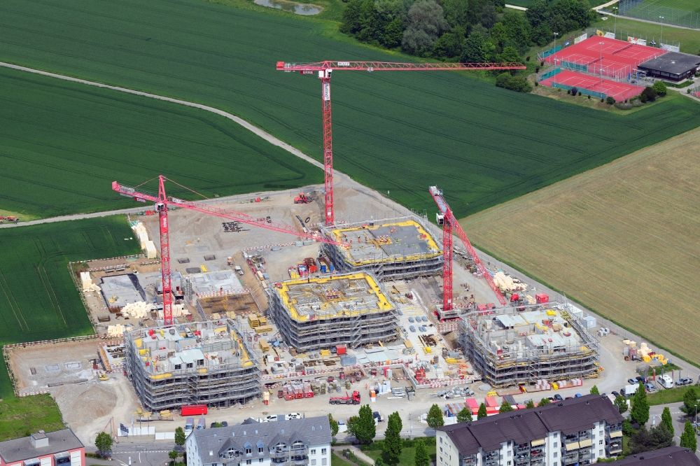 Bad Säckingen from the bird's eye view: Construction site Neumatt-Stein to build a new multi-family residential complex on Muenchwilerstrasse - Schaffhauserstrasse in Stein in the canton Aargau, Switzerland