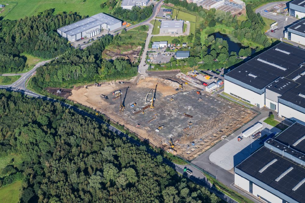 Aerial image Stade - Construction site with pile foundation on the Airbus factory site for the construction of a new logistics hall in Stade in the state Lower Saxony, Germany