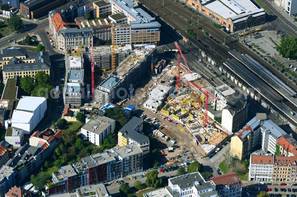 Aerial image Dresden - Construction site with development and earthfill work for the new construction of a residential and business district between Koenneritzstrasse, Jahnstrasse, Schuetzengasse and Laurinstrasse in Dresden in the state Saxony, Germany