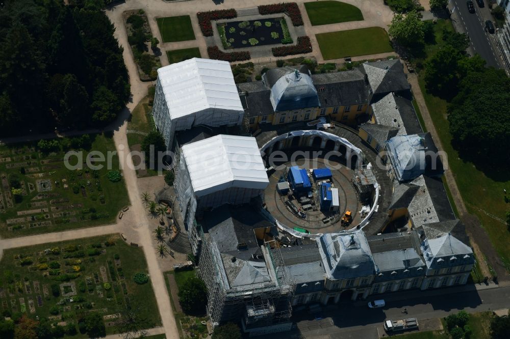 Bonn from the bird's eye view: Construction site with reconstruction works at the Palais des Poppelsdorfer Schloss in the district Poppelsdorf in Bonn in the state North Rhine-Westphalia, Germany