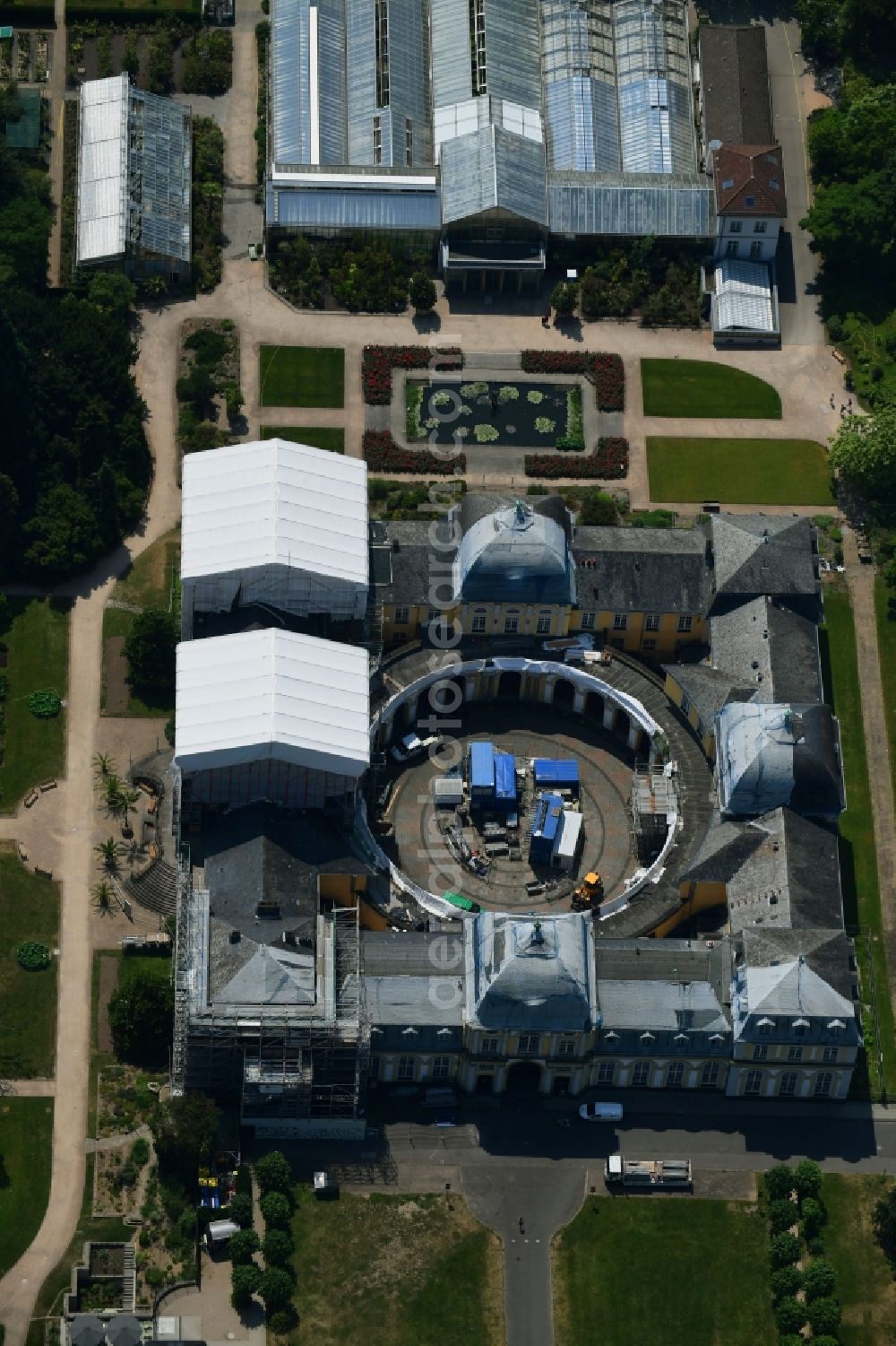 Aerial image Bonn - Construction site with reconstruction works at the Palais des Poppelsdorfer Schloss in the district Poppelsdorf in Bonn in the state North Rhine-Westphalia, Germany