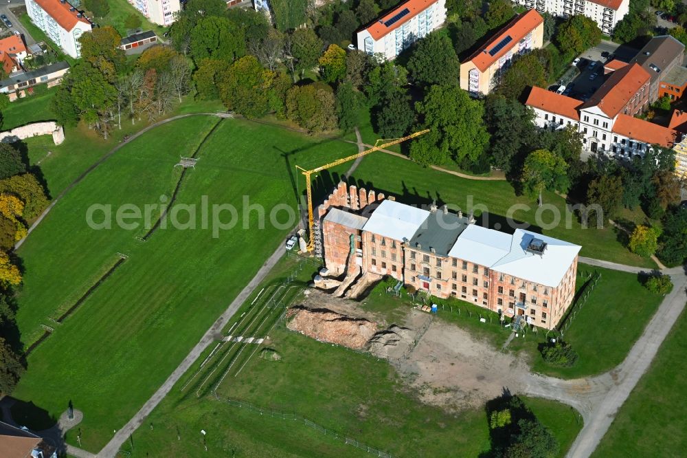 Aerial image Zerbst/Anhalt - Construction site with reconstruction works at the Palais des Zerbster Schloss in Zerbst/Anhalt in the state Saxony-Anhalt, Germany