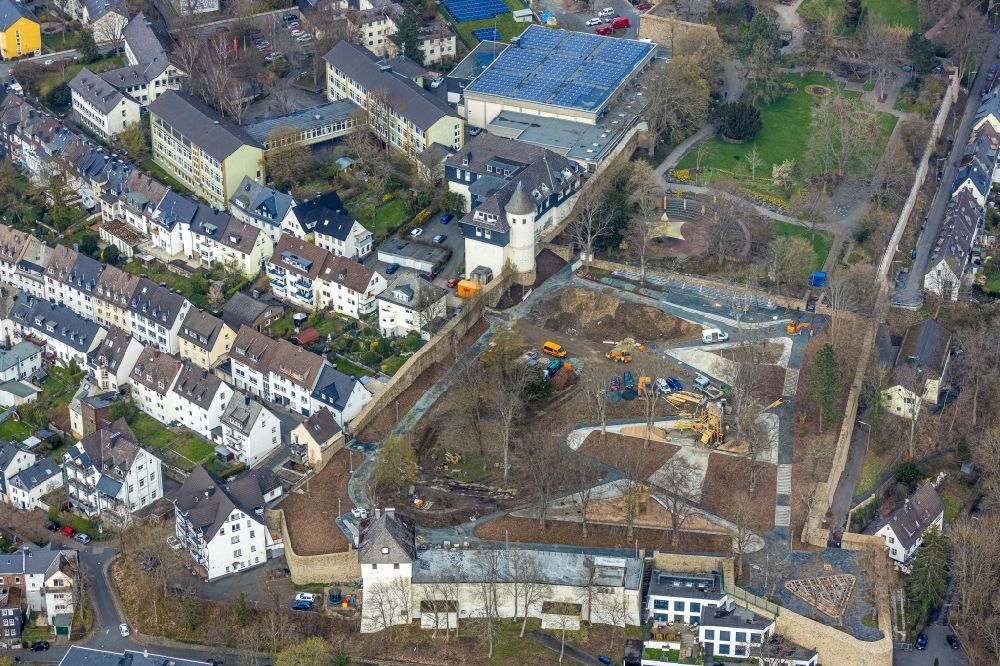 Aerial image Siegen - Construction site with reconstruction works at the castle garden Am Alten Friedhof in Siegen on Siegerland in the state North Rhine-Westphalia, Germany