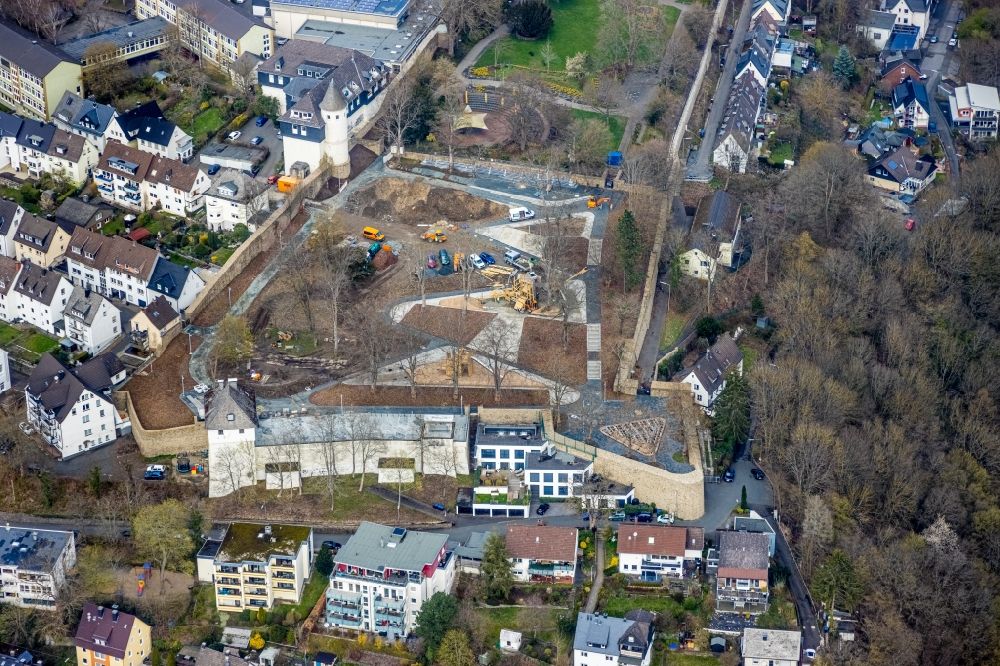 Siegen from above - Construction site with reconstruction works at the castle garden Am Alten Friedhof in Siegen on Siegerland in the state North Rhine-Westphalia, Germany