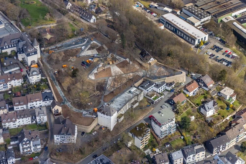 Siegen from above - Construction site with reconstruction works at the castle garden Am Alten Friedhof in Siegen on Siegerland in the state North Rhine-Westphalia, Germany