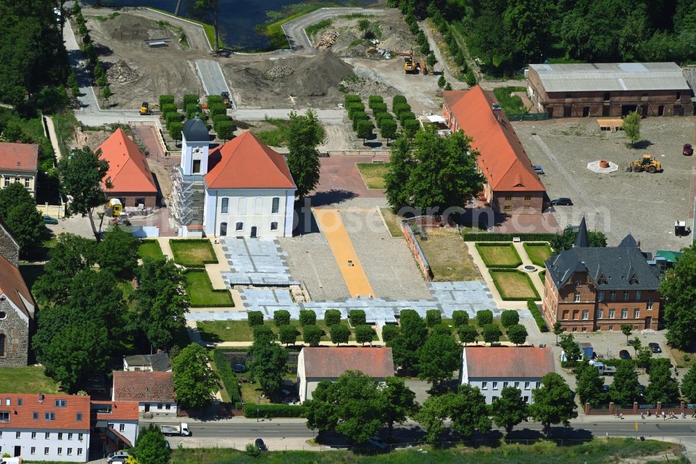 Altlandsberg from above - Construction site for renovation and reconstruction work on the church building Schlosskirche in the district Altlandsberg in Altlandsberg in the state Brandenburg, Germany
