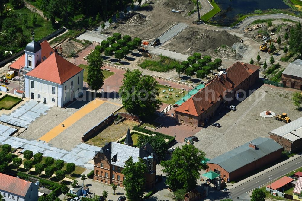 Aerial image Altlandsberg - Construction site for renovation and reconstruction work on the church building Schlosskirche in the district Altlandsberg in Altlandsberg in the state Brandenburg, Germany