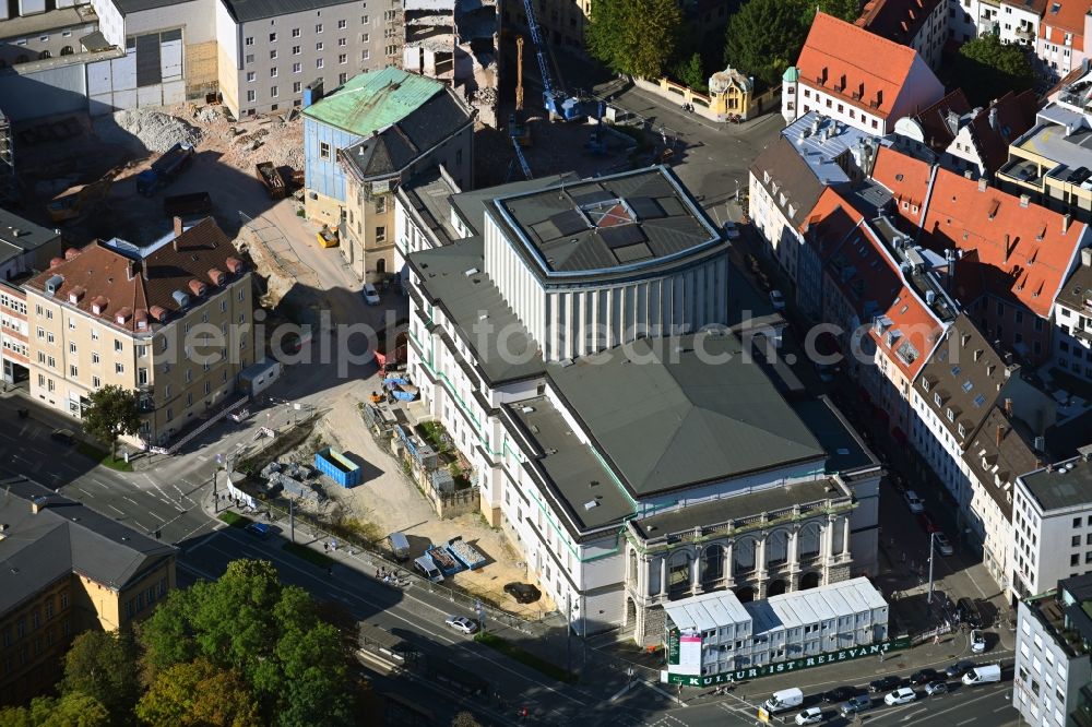Aerial image Augsburg - Construction site for an extension to the building of the concert and theater theater Staatstheater Augsburg in Augsburg in the state Bavaria, Germany
