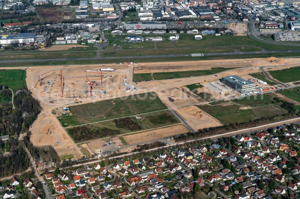 Aerial photograph Freiburg im Breisgau - Construction site on the sports ground of the stadium SC-Stadion of Stadion Freiburg Objekttraeger GmbH & Co. KG (SFG) in the district Bruehl in Freiburg im Breisgau in the state Baden-Wurttemberg, Germany