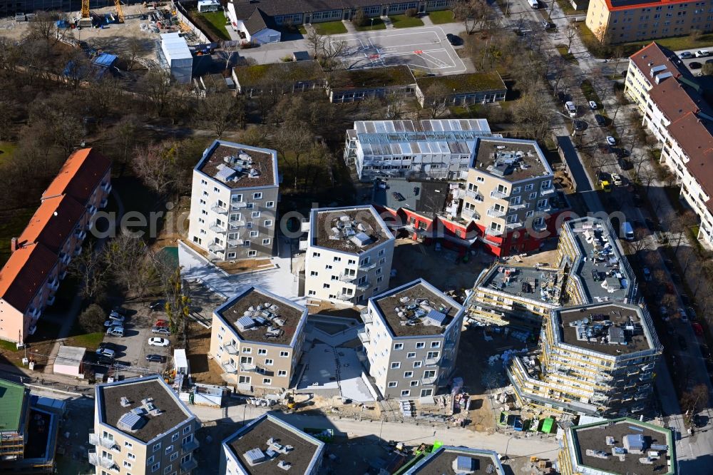 Aerial image München - Construction site to build a new multi-family residential complex Ludtstrasse - Senftenhauer Strasse in the district Hadern in Munich in the state Bavaria, Germany