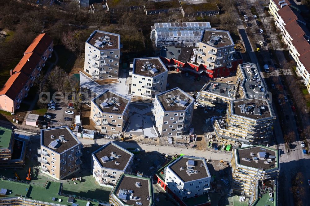 Aerial photograph München - Construction site to build a new multi-family residential complex Ludtstrasse - Senftenhauer Strasse in the district Hadern in Munich in the state Bavaria, Germany